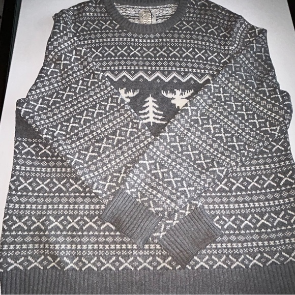 Men's Winter Sweater Deer Forest Landscape XL Xmas Holiday Festive Grey - Picture 7 of 9